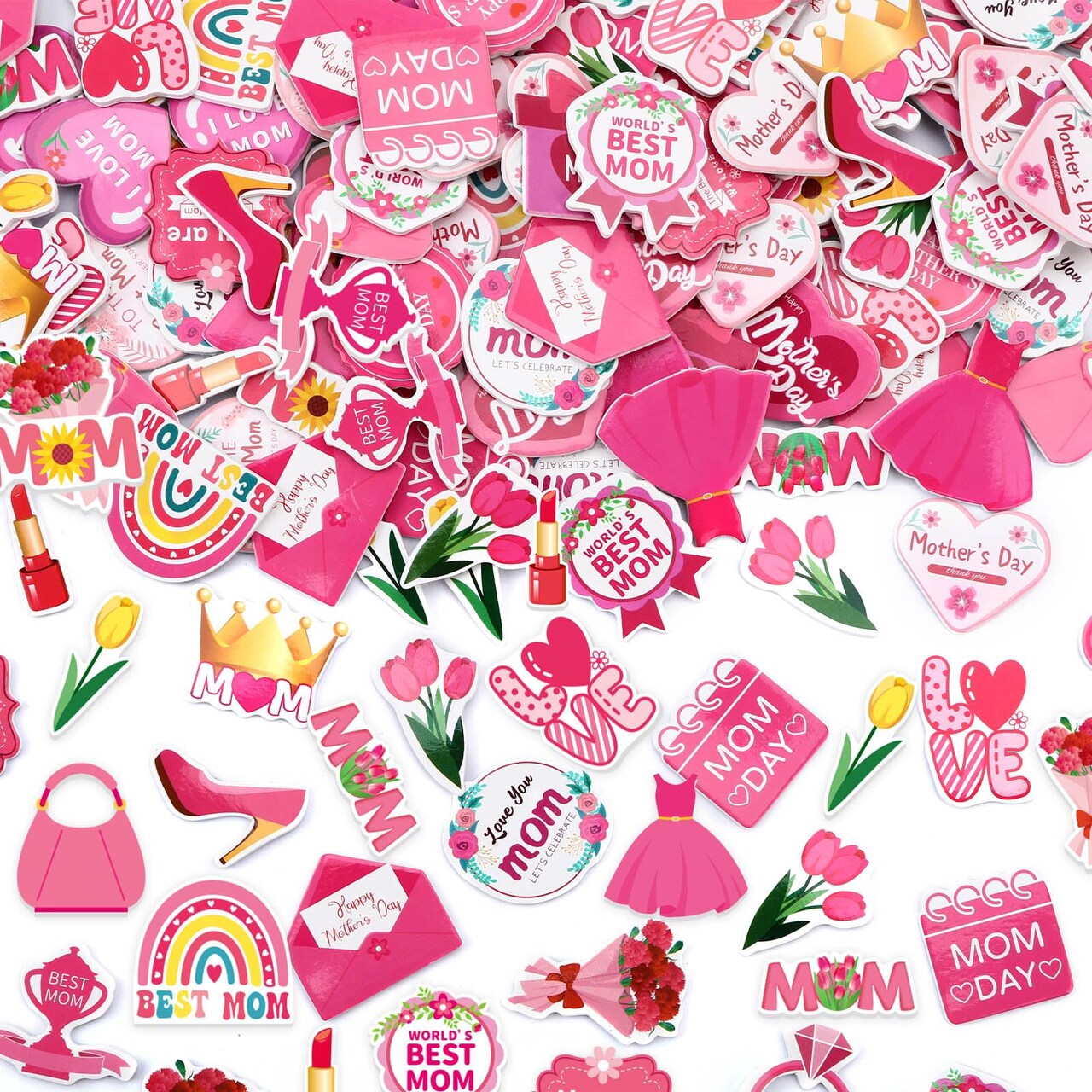 Mother's Day Foam Stickers, 300pcs Themed Hearts Tulip Flowers for DIY Craft Gift Cards Box Party Decoration